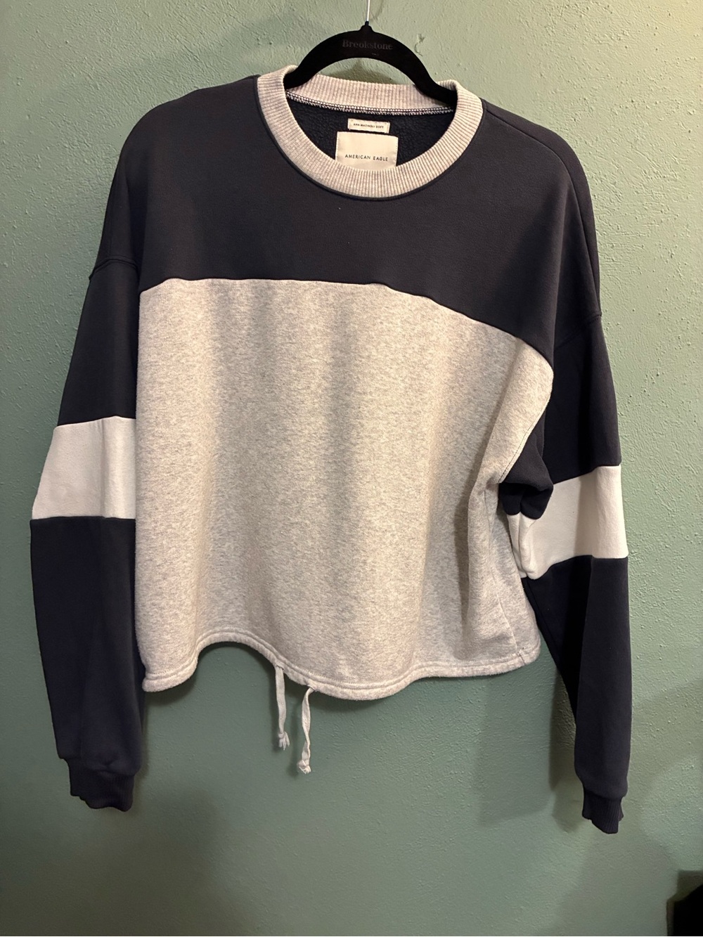 American Eagle Outfitters Women’s Navy and Light Gray Color-block Sweatshirt